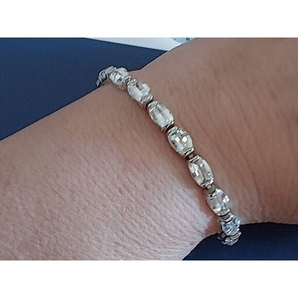 Gorgeous 21 Ct. Oval Mirror Checkerboard Cut Lab White Sapphire Link Bracelet - Picture 1 of 8